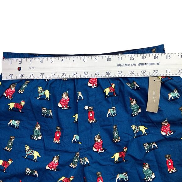 J Crew Boxers Mens M Blue Christmas Dog Print Cotton Sleep Lounge Shorts Pajama - Picture 5 of 12